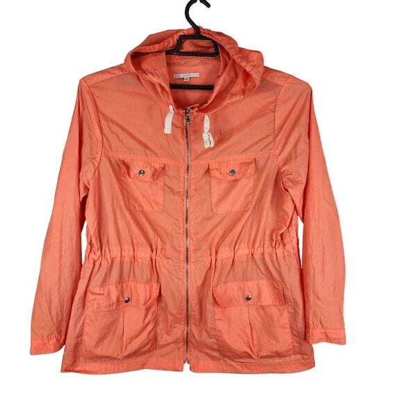 Womens Orange Gap Hooded Nylon Jacket Coat Full Zip Drawstring Waist Size XL - Picture 1 of 11